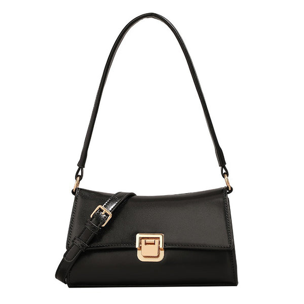 Black shoulder bag with gold-colored buckle – compact and chic