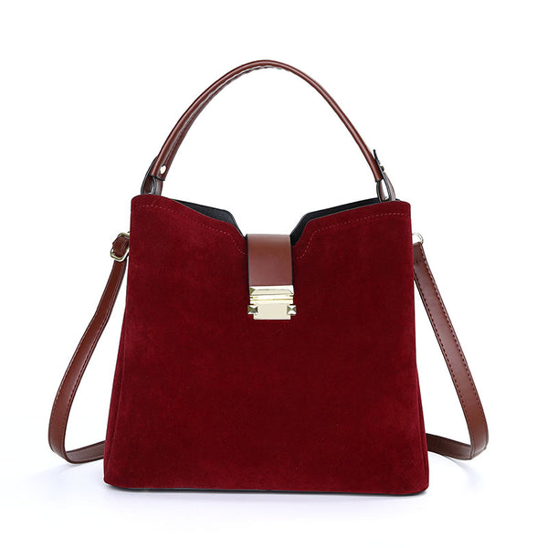 Bordeaux red suede and PU leather handbag – stylish & practical