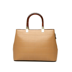 Khaki PU handbag with transparent handles – sleek and modern design