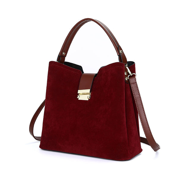 Bordeaux red suede and PU leather handbag – stylish & practical