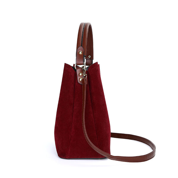Bordeaux red suede and PU leather handbag – stylish & practical