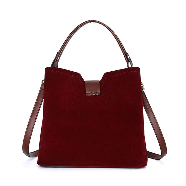 Bordeaux red suede and PU leather handbag – stylish & practical