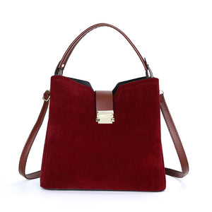 Bordeaux red suede and PU leather handbag – stylish & practical